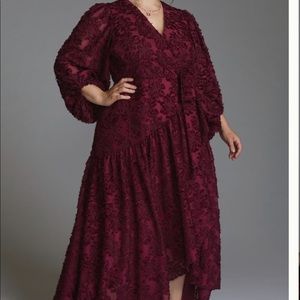 Anthropologie rose floral wrap maxi dress